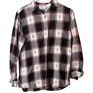 Casey & Max Black Red Longsleeve Shirt Floral Details Plaid Pattern